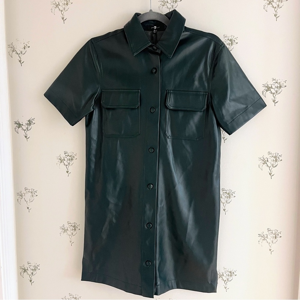 7 For All Mankind Deep Green Leather Shirt Dress